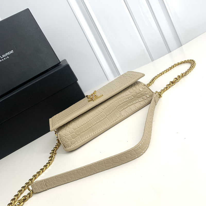 N品 YSL サンローラン ミニバッグ モノグラム ストラップ付き携帯電話ホルダー ダークベージュ 635095DND1J2721 カーフスキンレザー ゴールド金具 - 画像 (7)