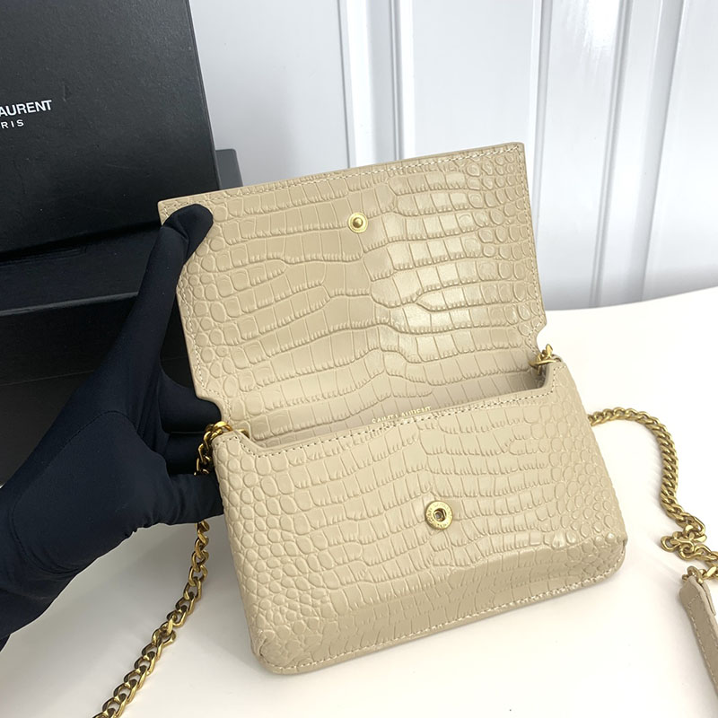 N品 YSL サンローラン ミニバッグ モノグラム ストラップ付き携帯電話ホルダー ダークベージュ 635095DND1J2721 カーフスキンレザー ゴールド金具 - 画像 (5)
