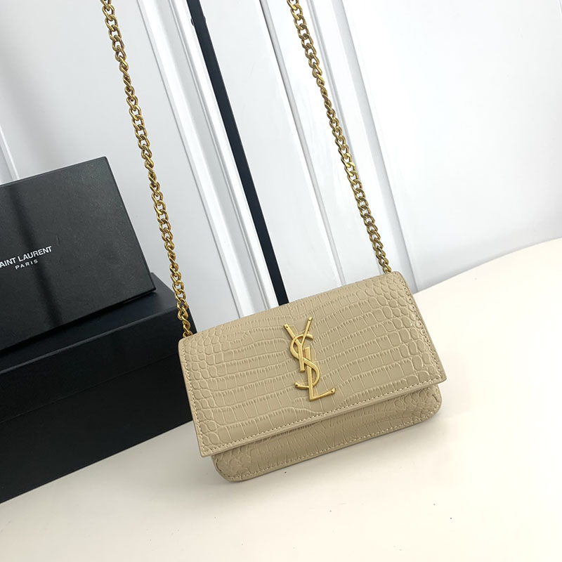 N品 YSL サンローラン ミニバッグ モノグラム ストラップ付き携帯電話ホルダー ダークベージュ 635095DND1J2721 カーフスキンレザー ゴールド金具 - 画像 (2)