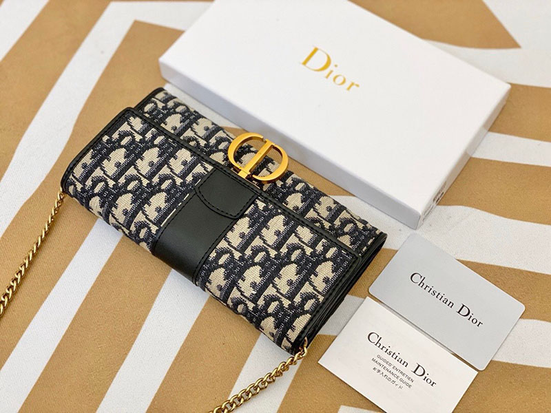 N品 DIOR ディオール 30 Montaigne チェーン付きロングウォレット M9335UTZQ_M928 ディオール オブリーク ジャカード ゴールド金具 激安優良店 - 画像 (9)