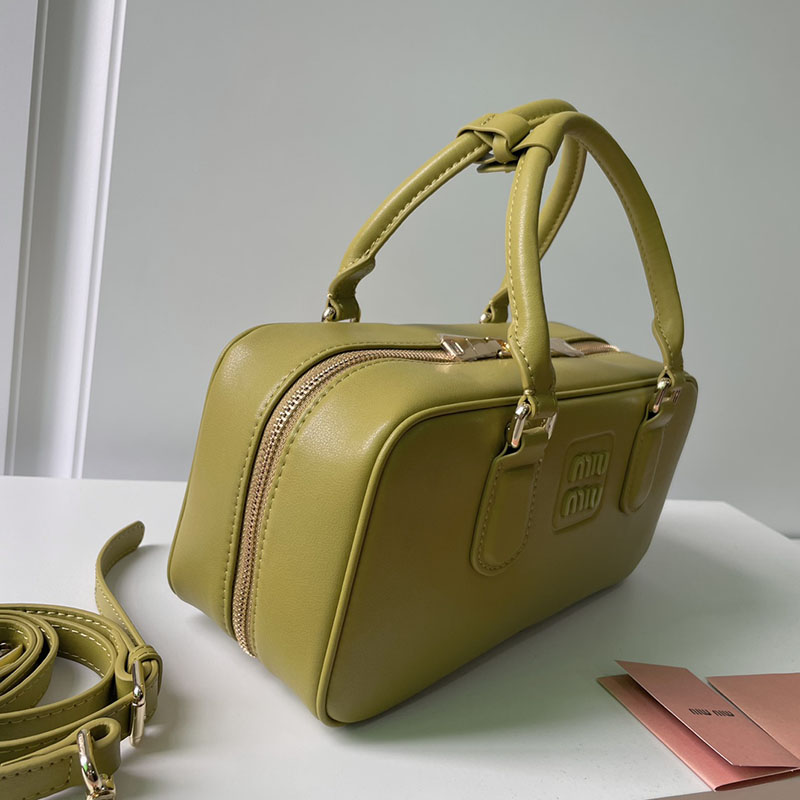 N品 MiuMiu ミュウミュウ アルカディ レザー バッグ 5BB148_2CR3_F077G_V_OON オリーブ ゴールド金具 激安優良店 - 画像 (7)