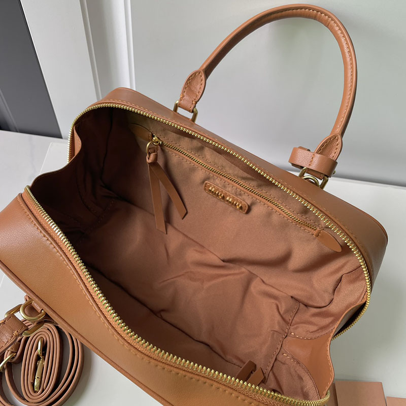 N品 MiuMiu ミュウミュウ アルカディ レザー バッグ 5BB148_2CR3_F0316_V_OON ブラウン ゴールド金具 激安優良店 - 画像 (3)