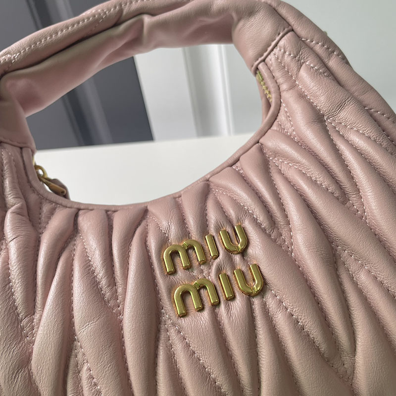 N品 MiuMiu ミュウミュウ ワンダー マテラッセレザー ホーボーバッグ 5BC153_N88_F0E18_V_OOO ピンク ゴールド金具 激安優良店 - 画像 (5)