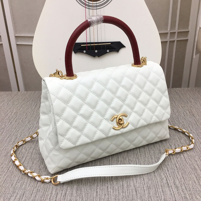 最高級シャネルスーパーコピー シャネルバッグコピー ラージトップハンドルフラップバッグ 白 (ホワイト)/ボルドー A92992 キャビアスキン ゴールド金具 2411217 - 画像 (8)