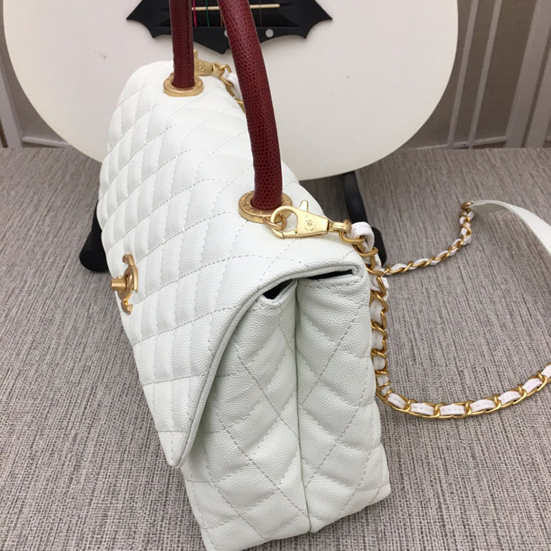最高級シャネルスーパーコピー シャネルバッグコピー ラージトップハンドルフラップバッグ 白 (ホワイト)/ボルドー A92992 キャビアスキン ゴールド金具 2411217 - 画像 (6)
