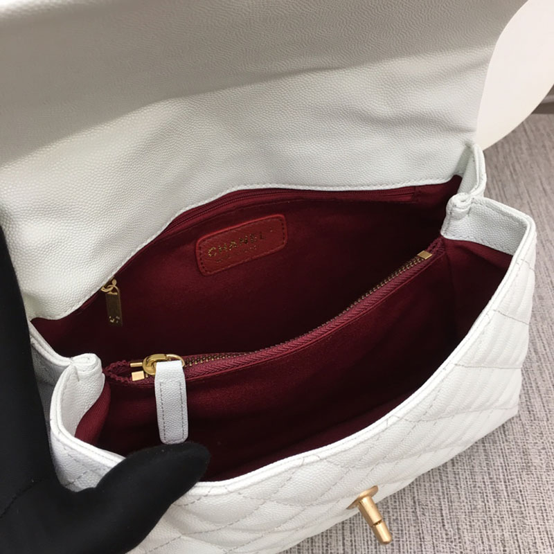 最高級シャネルスーパーコピー シャネルバッグコピー ラージトップハンドルフラップバッグ 白 (ホワイト)/ボルドー A92992 キャビアスキン ゴールド金具 2411217 - 画像 (2)