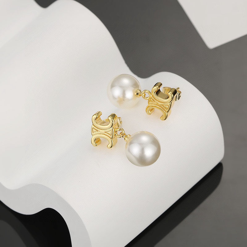最高級セリーヌスーパーコピー セリーヌピアスコピー レ・ペルル CELINE ピアス / ゴールドフィニッシュ ブラス&ガラスパール 460TZ6BPE.01GI - 画像 (8)