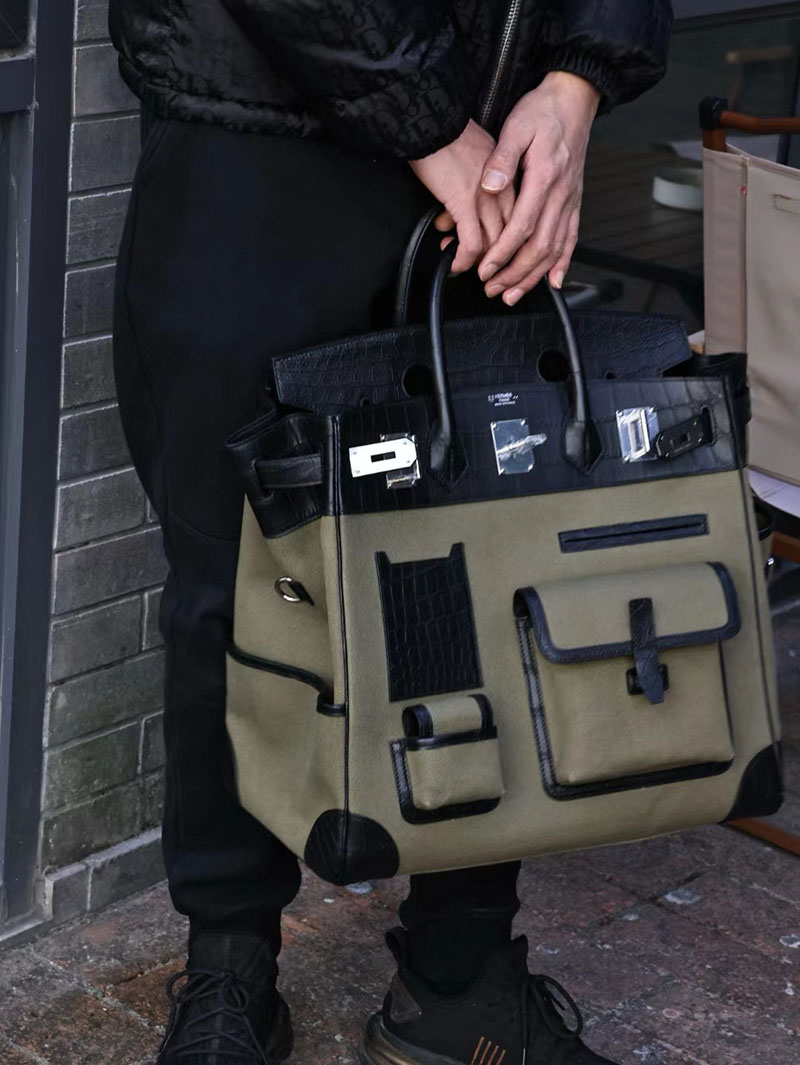 エルメス オータクロア 40cm カーゴ 黒 ブラック トワルアッシュ×クロコダイル ニロティカスマット シルバー金具 2412168 - 画像 (9)