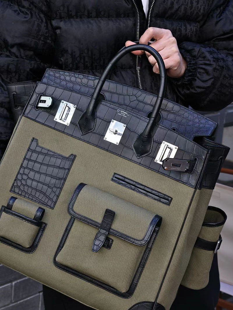エルメス オータクロア 40cm カーゴ 黒 ブラック トワルアッシュ×クロコダイル ニロティカスマット シルバー金具 2412168 - 画像 (8)