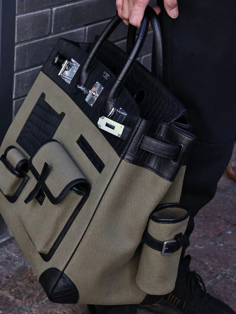 エルメス オータクロア 40cm カーゴ 黒 ブラック トワルアッシュ×クロコダイル ニロティカスマット シルバー金具 2412168 - 画像 (7)