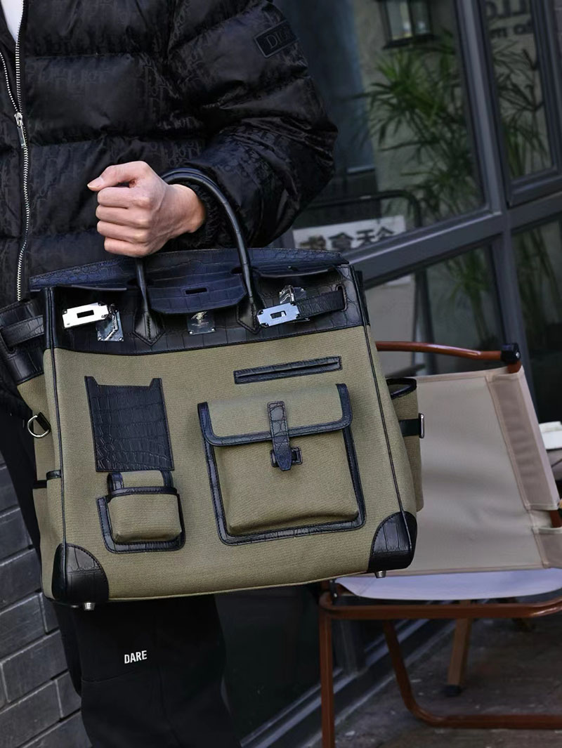 エルメス オータクロア 40cm カーゴ 黒 ブラック トワルアッシュ×クロコダイル ニロティカスマット シルバー金具 2412168 - 画像 (6)