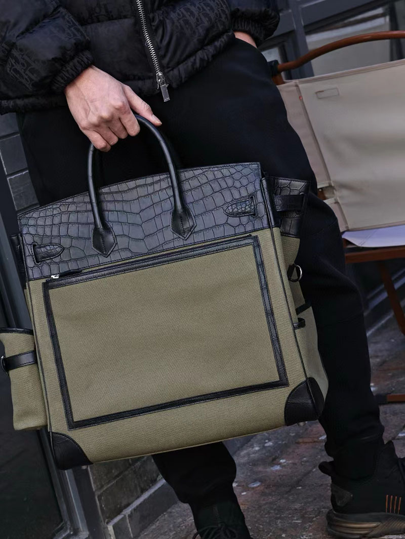 エルメス オータクロア 40cm カーゴ 黒 ブラック トワルアッシュ×クロコダイル ニロティカスマット シルバー金具 2412168 - 画像 (5)