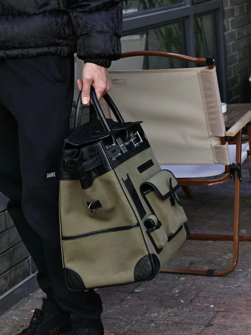 エルメス オータクロア 40cm カーゴ 黒 ブラック トワルアッシュ×クロコダイル ニロティカスマット シルバー金具 2412168 - 画像 (3)