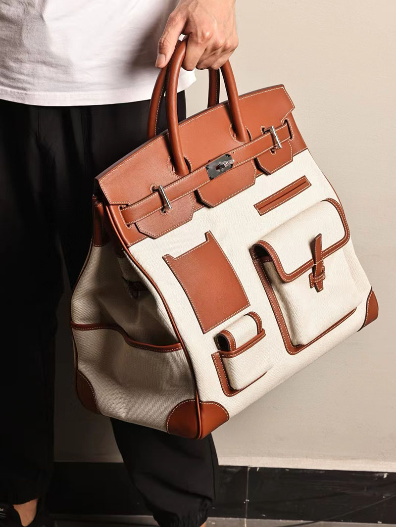 エルメス オータクロア 40cm カーゴ ゴールド トワルアッシュ×エヴァーカーフ シルバー金具 2412195 - 画像 (4)