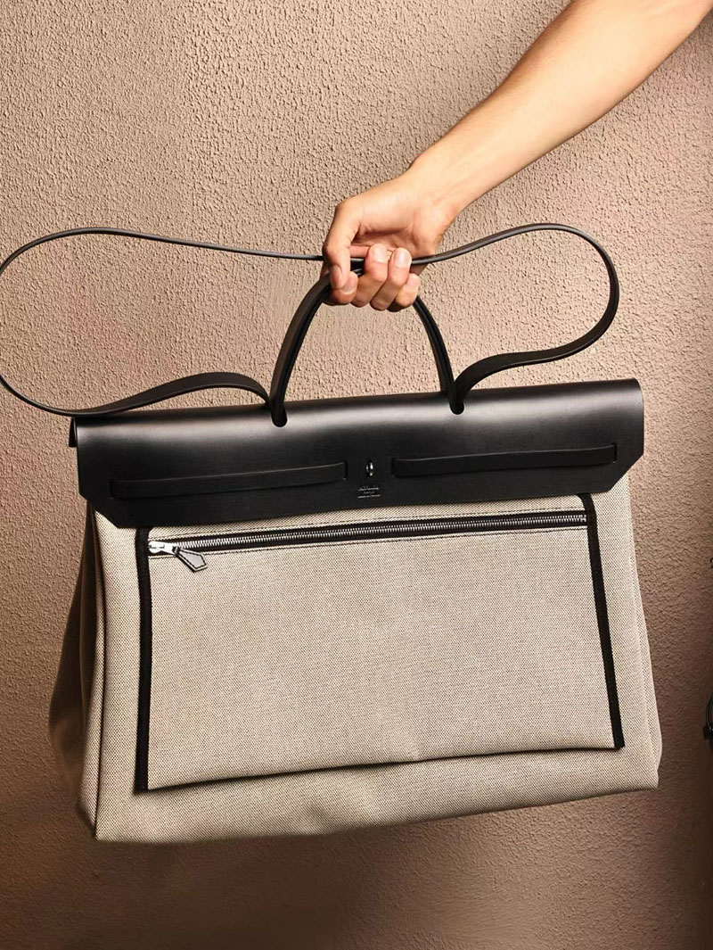 エルメス エールバッグ50 メンズ HERMES エールバッグジップGM ブラック ヴァッシュハンター/トワルアッシュ シルバー金具 2412791 - 画像 (9)