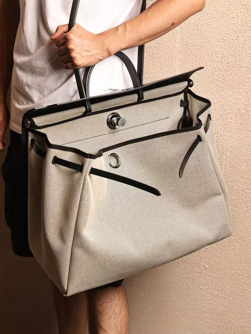 エルメス エールバッグ50 メンズ HERMES エールバッグジップGM ブラック ヴァッシュハンター/トワルアッシュ シルバー金具 2412791 - 画像 (7)