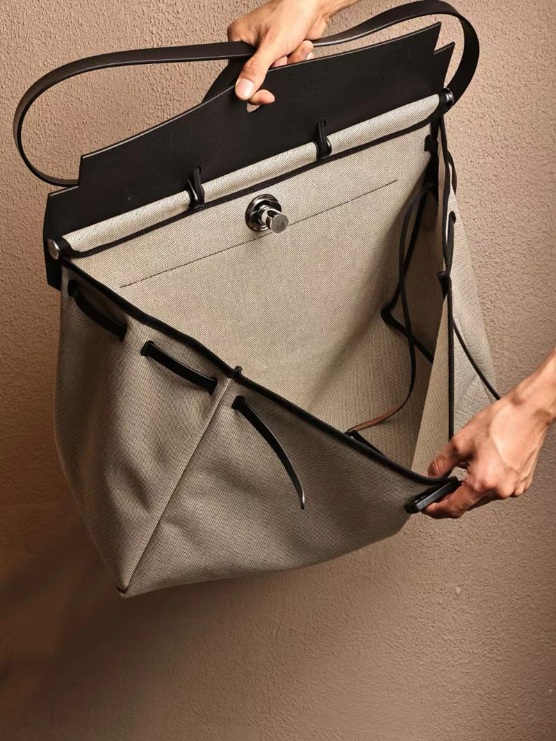 エルメス エールバッグ50 メンズ HERMES エールバッグジップGM ブラック ヴァッシュハンター/トワルアッシュ シルバー金具 2412791 - 画像 (6)