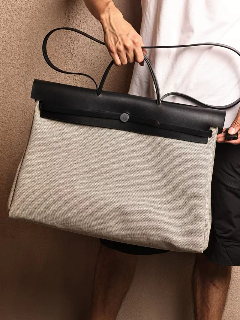 エルメス エールバッグ50 メンズ HERMES エールバッグジップGM ブラック ヴァッシュハンター/トワルアッシュ シルバー金具 2412791 - 画像 (5)