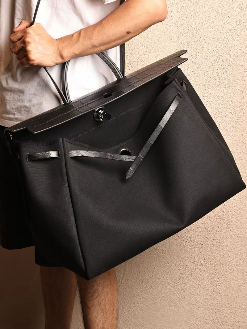 エルメス エールバッグ50 メンズ HERMES エールバッグジップGM ゴールド ヴァッシュハンター/トワルアッシュ シルバー金具 2412796 - 画像 (9)