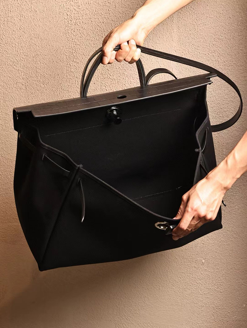 エルメス エールバッグ50 メンズ HERMES エールバッグジップGM ゴールド ヴァッシュハンター/トワルアッシュ シルバー金具 2412796 - 画像 (8)