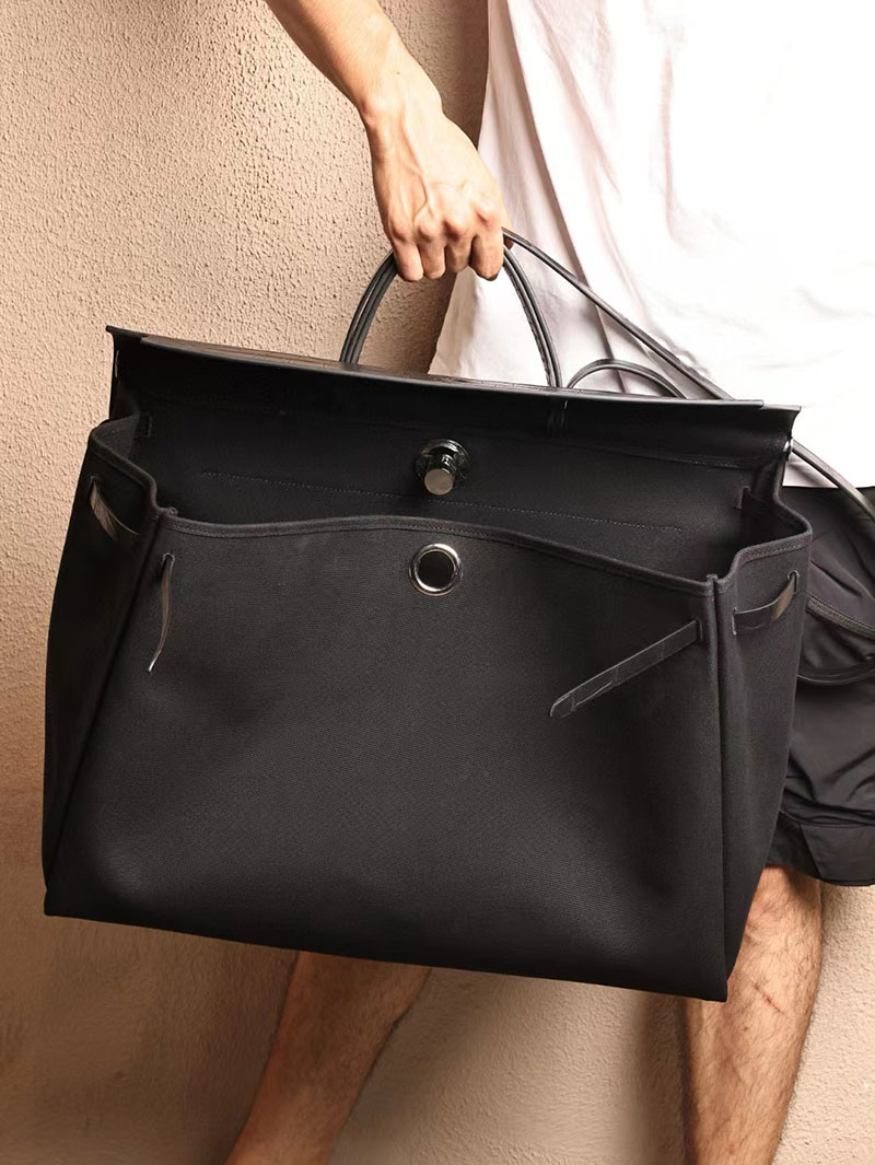 エルメス エールバッグ50 メンズ HERMES エールバッグジップGM ゴールド ヴァッシュハンター/トワルアッシュ シルバー金具 2412796 - 画像 (7)