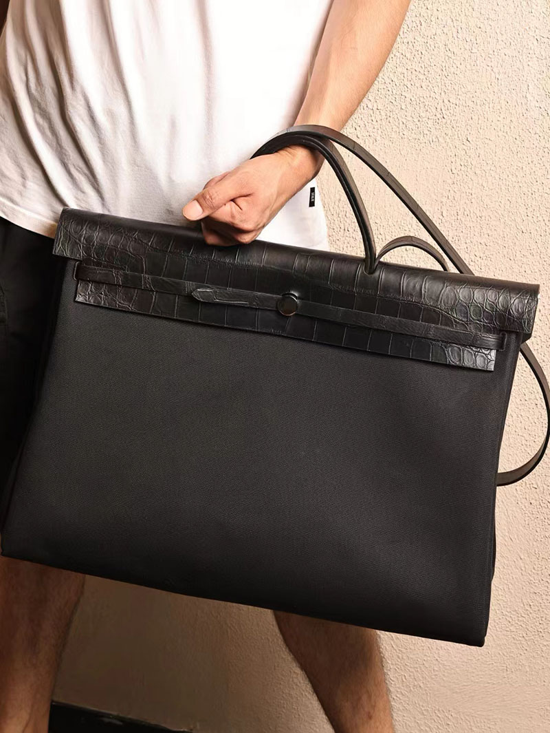 エルメス エールバッグ50 メンズ HERMES エールバッグジップGM ゴールド ヴァッシュハンター/トワルアッシュ シルバー金具 2412796 - 画像 (6)