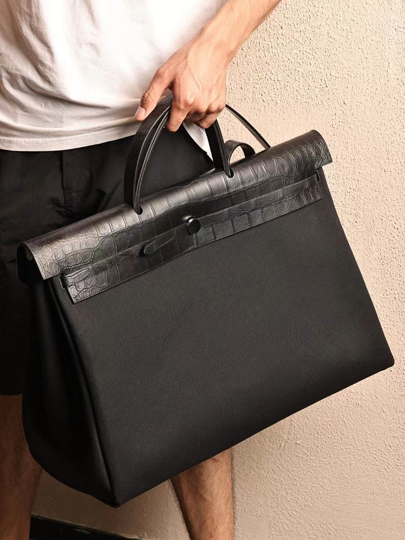 エルメス エールバッグ50 メンズ HERMES エールバッグジップGM ゴールド ヴァッシュハンター/トワルアッシュ シルバー金具 2412796 - 画像 (5)