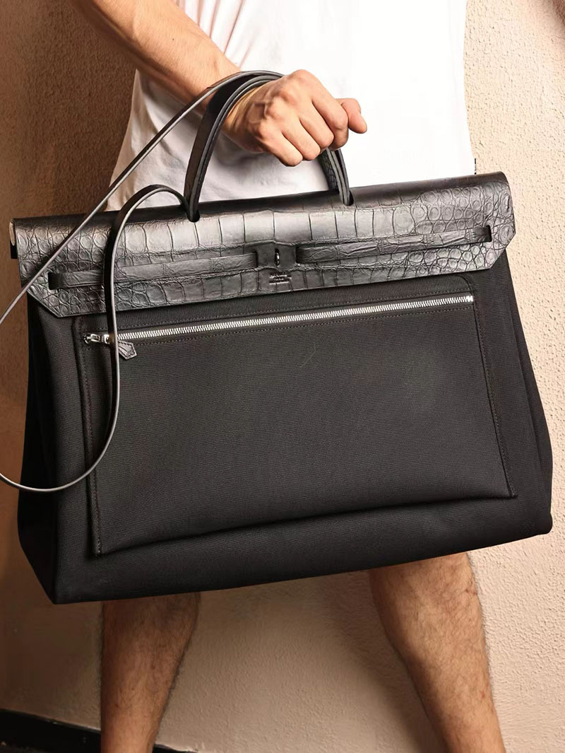 エルメス エールバッグ50 メンズ HERMES エールバッグジップGM ゴールド ヴァッシュハンター/トワルアッシュ シルバー金具 2412796 - 画像 (4)