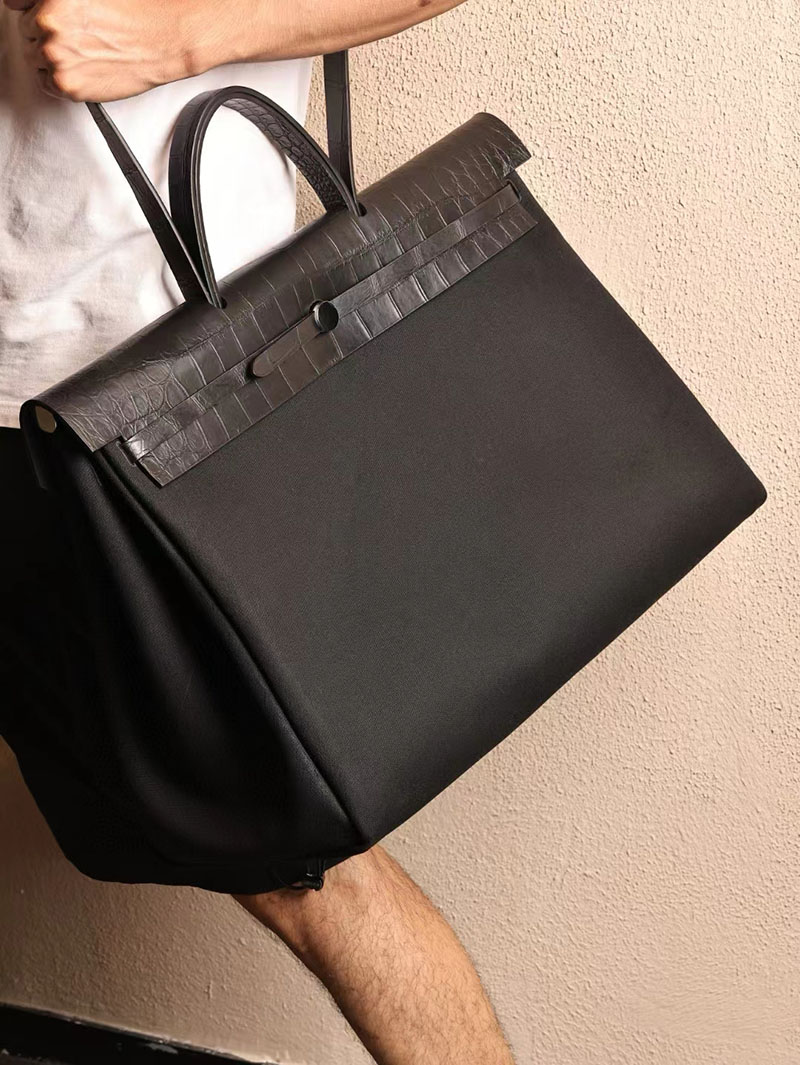 エルメス エールバッグ50 メンズ HERMES エールバッグジップGM ゴールド ヴァッシュハンター/トワルアッシュ シルバー金具 2412796 - 画像 (3)