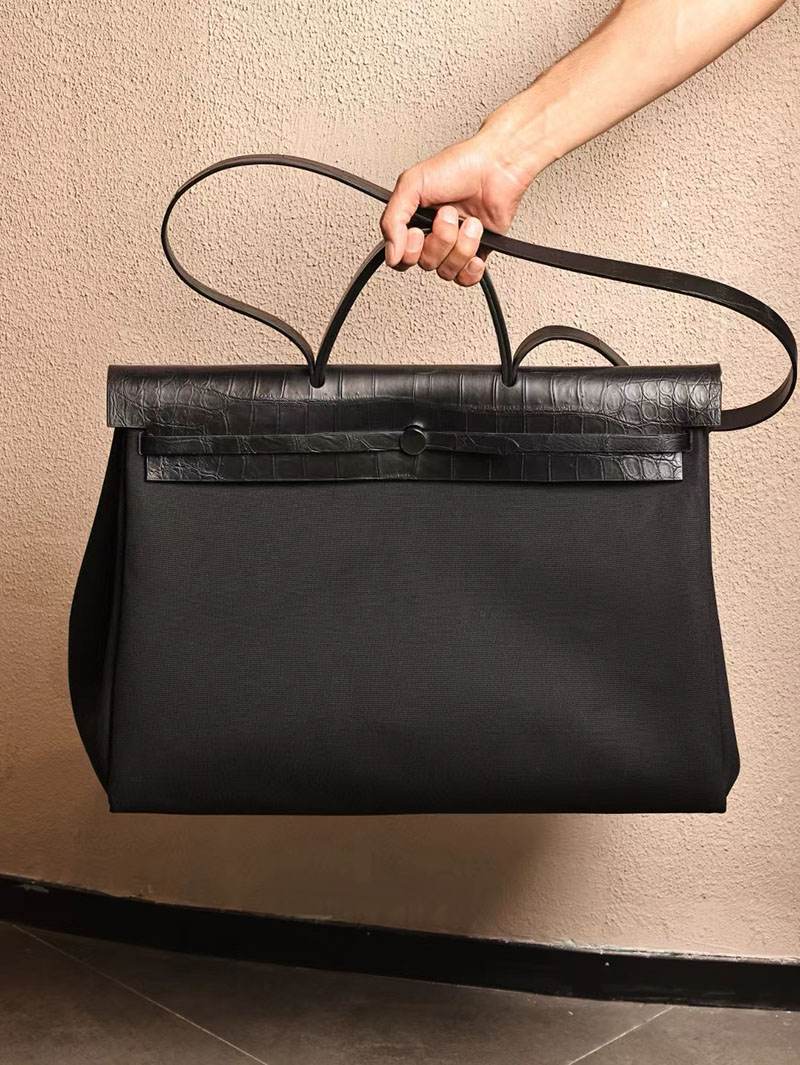 エルメス エールバッグ50 メンズ HERMES エールバッグジップGM ゴールド ヴァッシュハンター/トワルアッシュ シルバー金具 2412796 - 画像 (2)