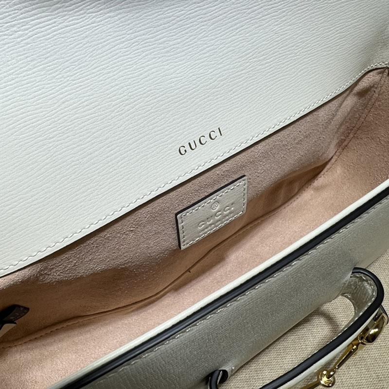 レディースグッチバッグ新作2022 グッチ ホースビット 1955 スモール ショルダーバッグ 735178 1DB0G 9022 ホワイト ゴールド金具 - 画像 (2)