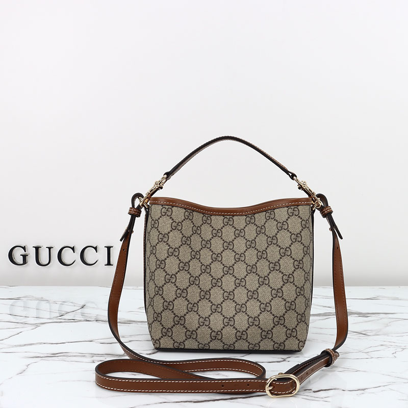 バケットバッグ ショルダー グッチ GGエンブレム ミニ バケットバッグ 815118 FAD6L 9758 ベージュ&ダークブラウン ゴールド金具 - 画像 (9)