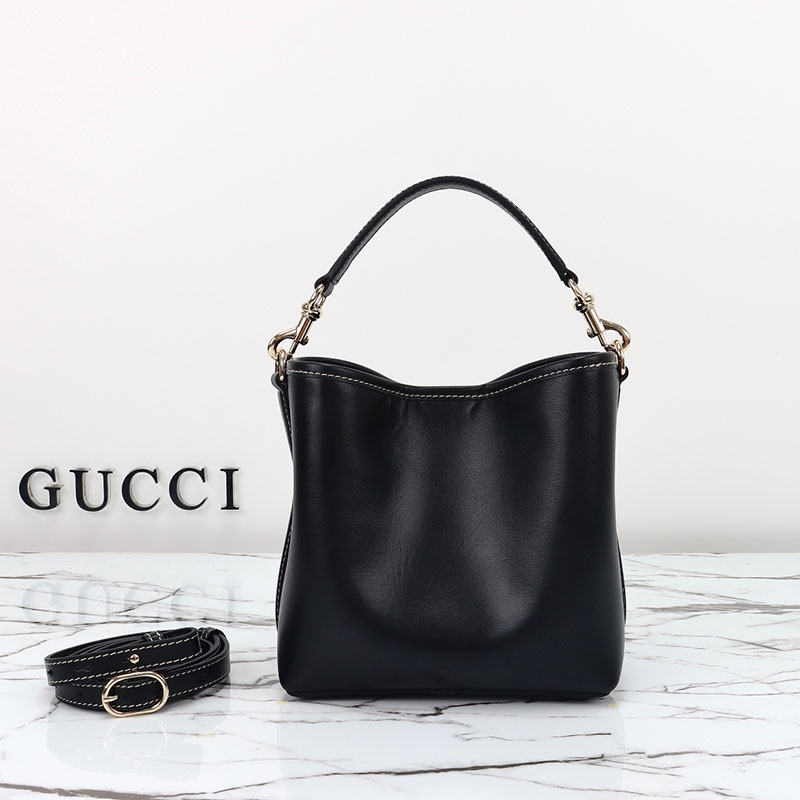 バケットバッグ ショルダー グッチ GGエンブレム ミニ バケットバッグ 815118 AAEC2 1000 ブラック ゴールド金具 - 画像 (8)