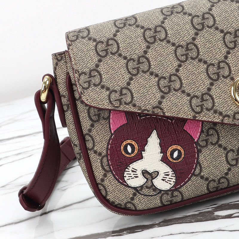 グッチ キャット ディテール付き GG ミニショルダーバッグ 818764 FAEEP 8574 ベージュ&ダークブラウン ミニバッグ 流行り いつまで - 画像 (7)