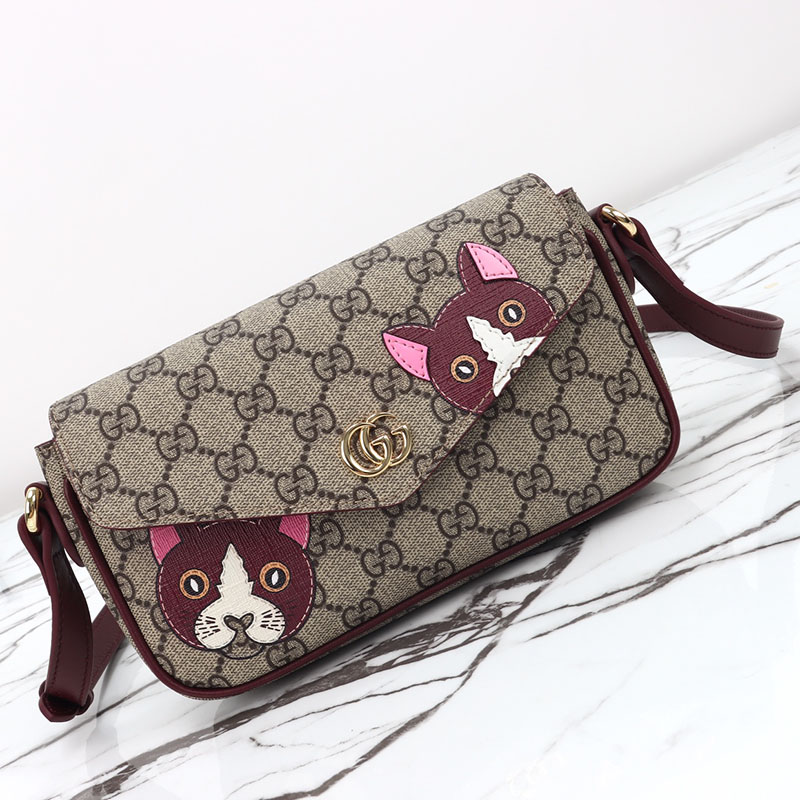グッチ キャット ディテール付き GG ミニショルダーバッグ 818764 FAEEP 8574 ベージュ&ダークブラウン ミニバッグ 流行り いつまで - 画像 (6)
