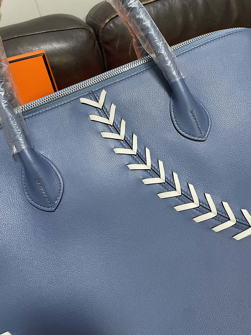 エルメス ボリード 1923 45cm ベースボール ブルードマルト×シロ ヴォー・エヴァーカラー シルバー金具 ボリード45 メンズ 2025定価 - 画像 (7)