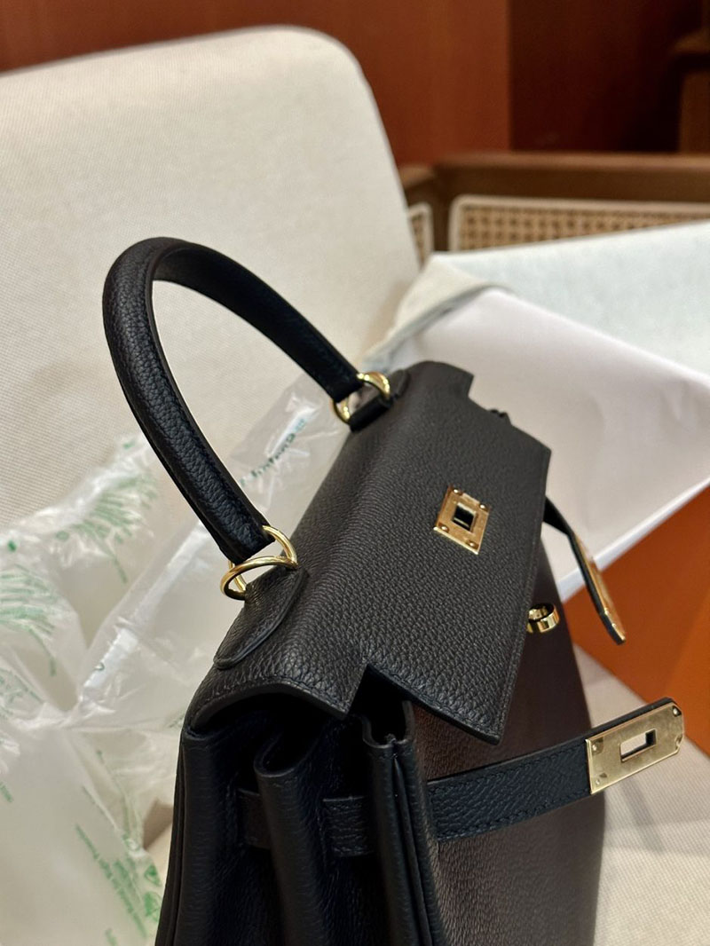 エルメス HERMES ケリー28 内縫い 黒 ブラック トゴ ゴールド金具 2412881 エルメスケリー28内縫い - 画像 (7)