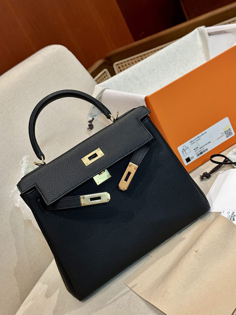 エルメス HERMES ケリー28 内縫い 黒 ブラック トゴ ゴールド金具 2412881 エルメスケリー28内縫い - 画像 (6)