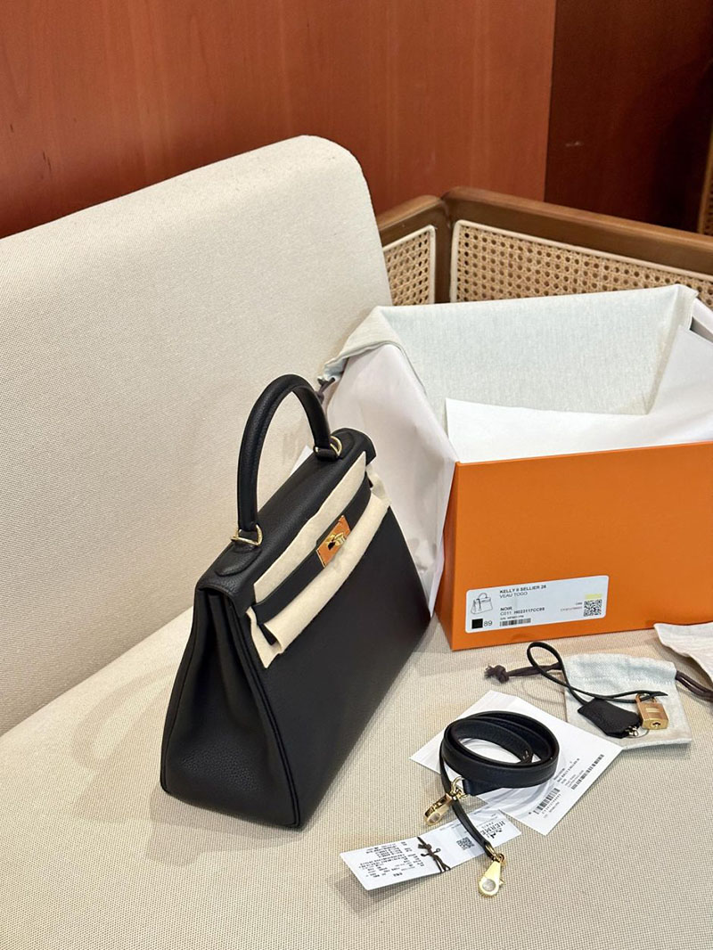 エルメス HERMES ケリー28 内縫い 黒 ブラック トゴ ゴールド金具 2412881 エルメスケリー28内縫い - 画像 (4)