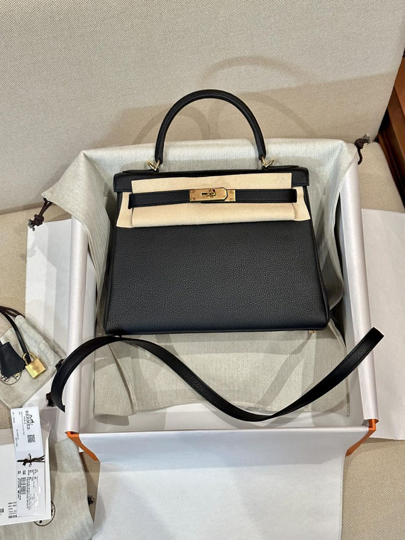 エルメス HERMES ケリー28 内縫い 黒 ブラック トゴ ゴールド金具 2412881 エルメスケリー28内縫い - 画像 (3)