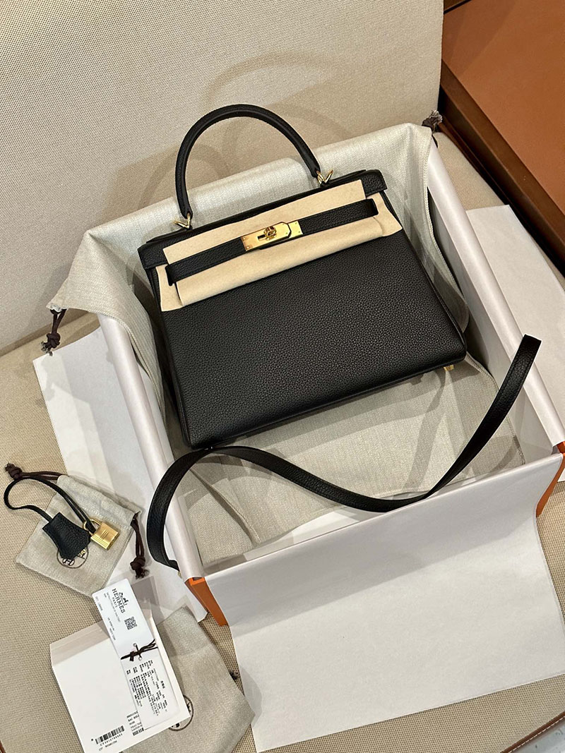 エルメス HERMES ケリー28 内縫い 黒 ブラック トゴ ゴールド金具 2412881 エルメスケリー28内縫い - 画像 (16)