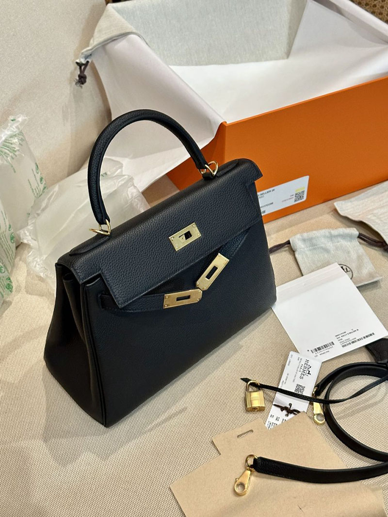 エルメス HERMES ケリー28 内縫い 黒 ブラック トゴ ゴールド金具 2412881 エルメスケリー28内縫い - 画像 (13)