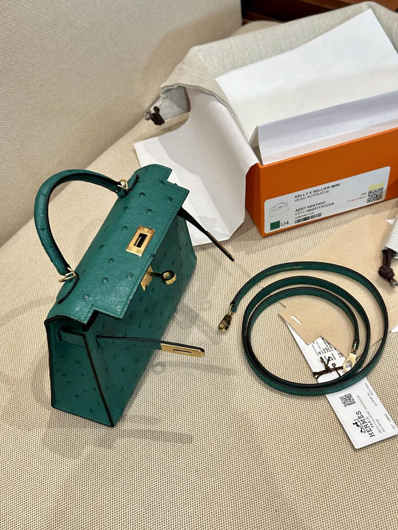 エルメス HERMES ケリーミニ 20 外縫い ヴェールヴェルティゴ オーストリッチ ゴールド金具 2412922 ブランドミニバッグ人気 - 画像 (4)