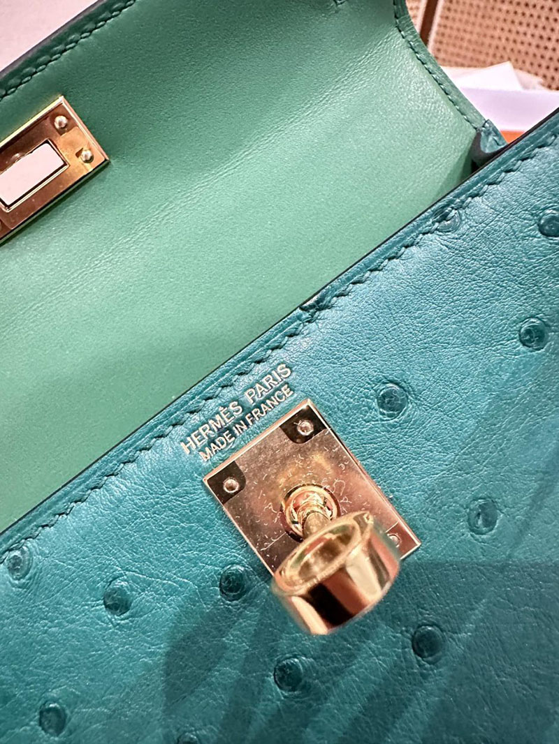エルメス HERMES ケリーミニ 20 外縫い ヴェールヴェルティゴ オーストリッチ ゴールド金具 2412922 ブランドミニバッグ人気 - 画像 (3)
