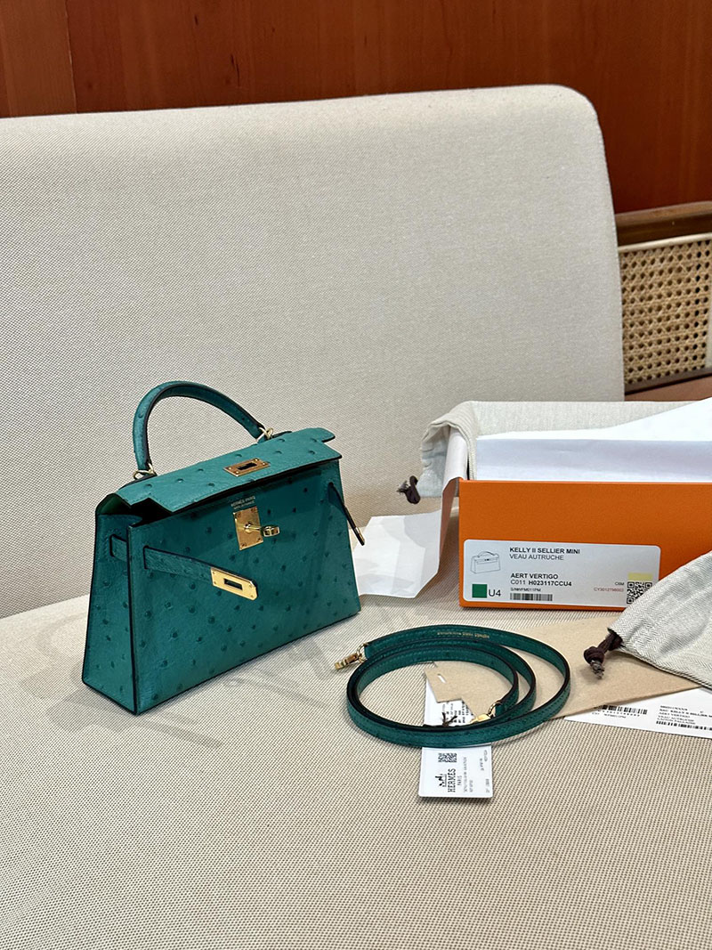 エルメス HERMES ケリーミニ 20 外縫い ヴェールヴェルティゴ オーストリッチ ゴールド金具 2412922 ブランドミニバッグ人気 - 画像 (14)