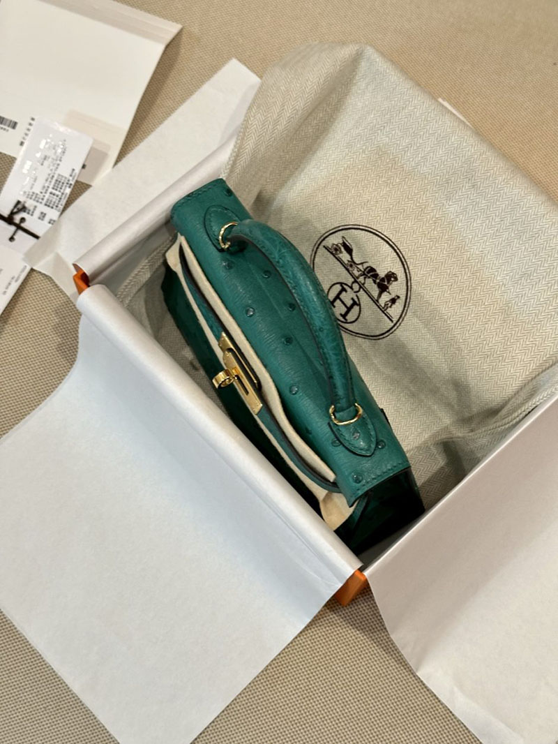 エルメス HERMES ケリーミニ 20 外縫い ヴェールヴェルティゴ オーストリッチ ゴールド金具 2412922 ブランドミニバッグ人気 - 画像 (9)