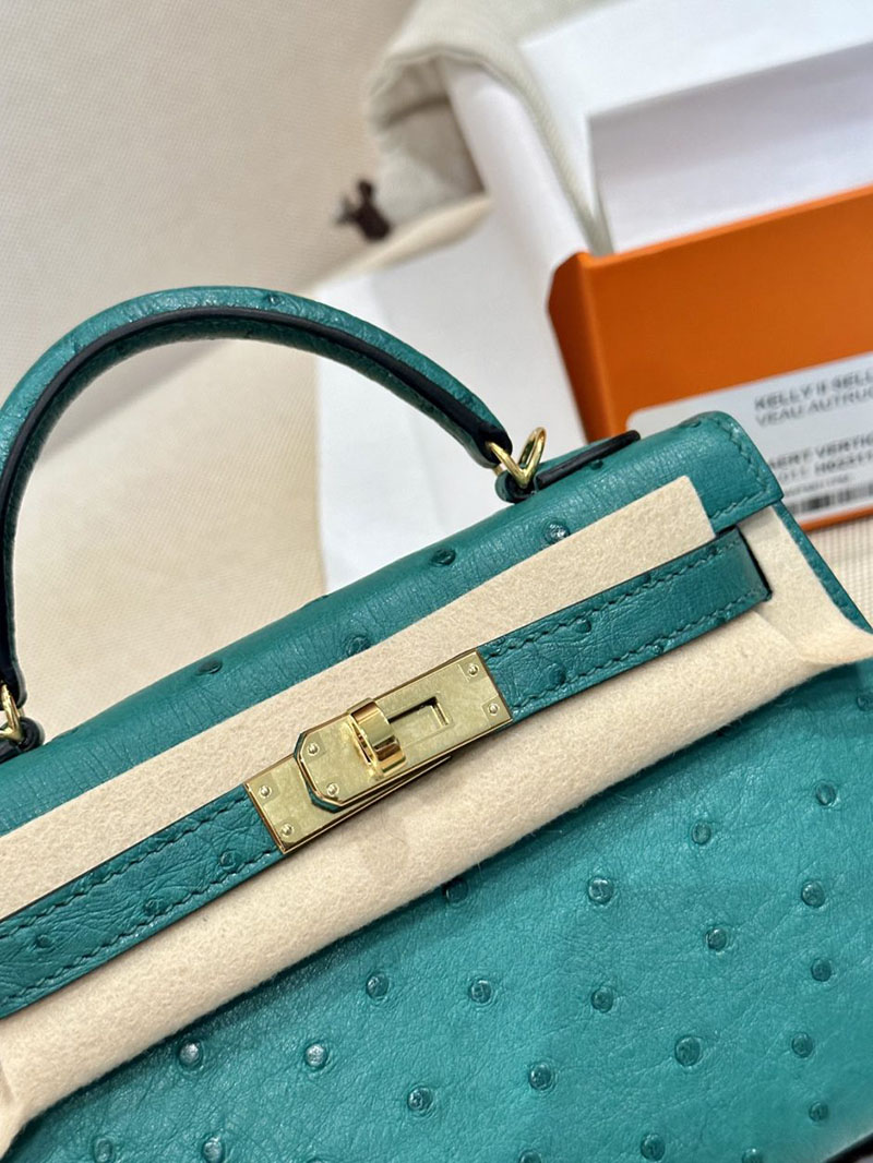 エルメス HERMES ケリーミニ 20 外縫い ヴェールヴェルティゴ オーストリッチ ゴールド金具 2412922 ブランドミニバッグ人気 - 画像 (8)