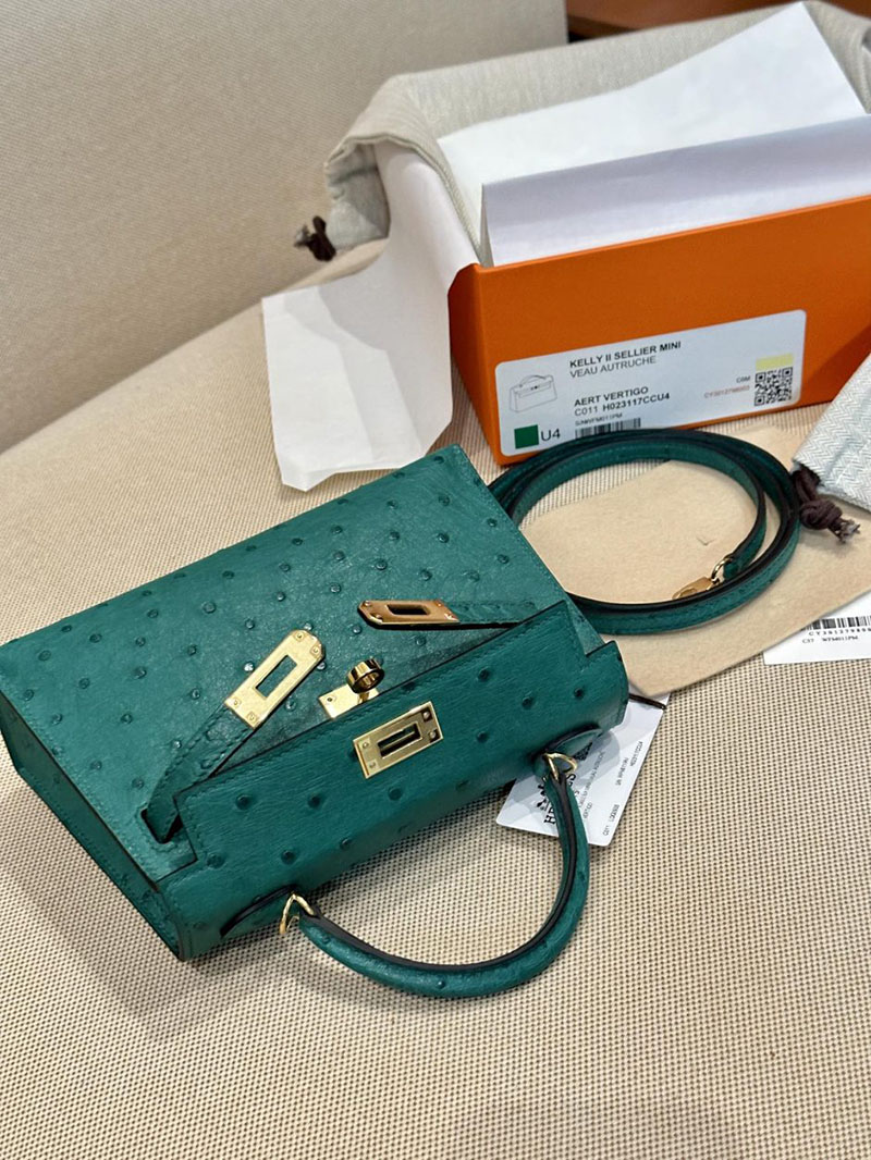 エルメス HERMES ケリーミニ 20 外縫い ヴェールヴェルティゴ オーストリッチ ゴールド金具 2412922 ブランドミニバッグ人気 - 画像 (7)