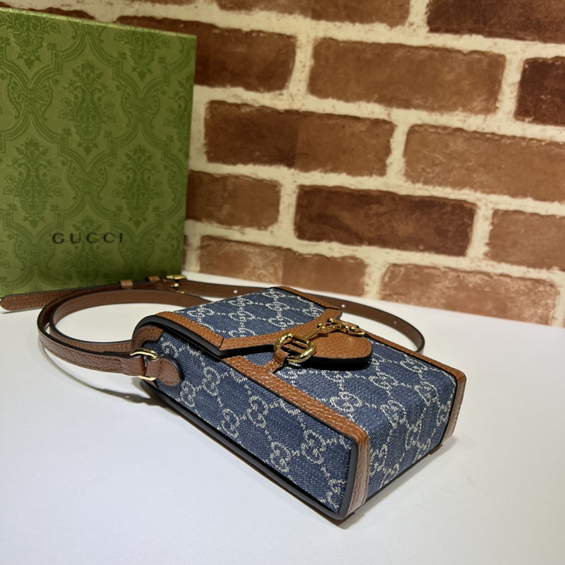 グッチ バッグ 新作 GUCCI ホースビット 1955 ミニバッグ 625615 92TCG 8375 ダークブルー&ブラウン グッチ ホースビット 人気 - 画像 (4)