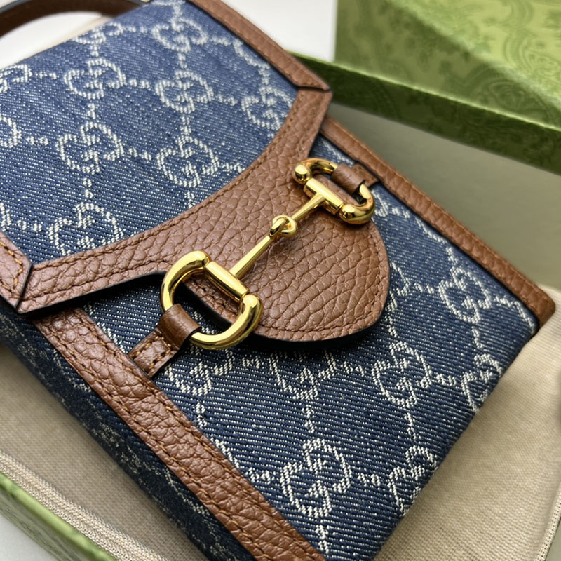 グッチ バッグ 新作 GUCCI ホースビット 1955 ミニバッグ 625615 92TCG 8375 ダークブルー&ブラウン グッチ ホースビット 人気 - 画像 (3)